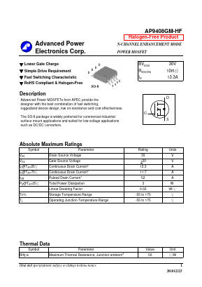 AP9408GM-HF Datasheet PDF Advanced Power Electronics Corp