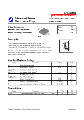 AP9466GM Datasheet PDF Advanced Power Electronics Corp