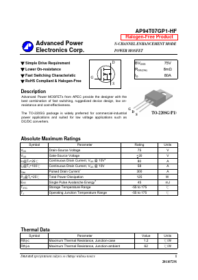 AP94T07GP1-HF Datasheet PDF Advanced Power Electronics Corp