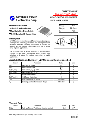 AP9976GM-HF Datasheet PDF Advanced Power Electronics Corp
