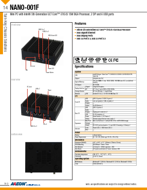 NANO-001F-5010-01-1232 Datasheet PDF AAEON Technology