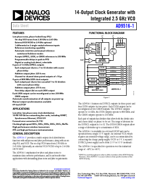 AD9516-1BCPZ-REEL7 Datasheet PDF Analog Devices
