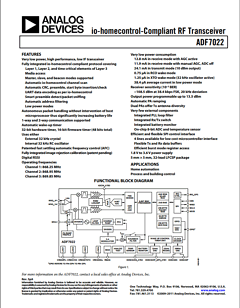 ADF7022 Datasheet PDF Analog Devices