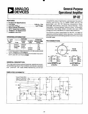 OP02J/883 Datasheet PDF Analog Devices