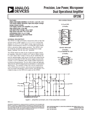 OP290 Datasheet PDF Analog Devices