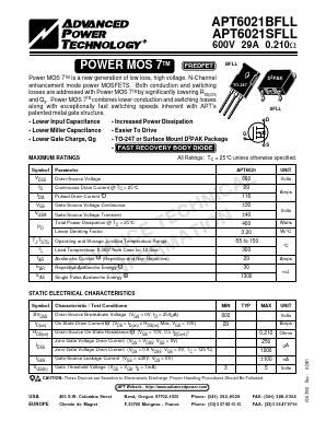 APT6021SFLL Datasheet PDF Advanced Power Technology