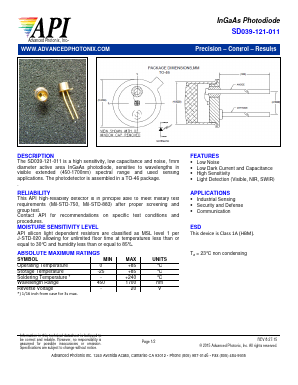 SD039-121-011 Datasheet PDF Advanced Photonix, Inc.