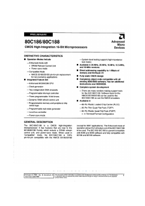 N80C188-16 Datasheet PDF Advanced Micro Devices