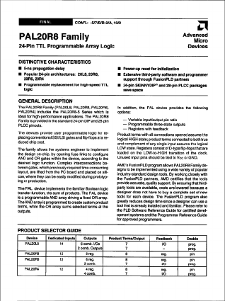 PAL20R8 Datasheet PDF Advanced Micro Devices