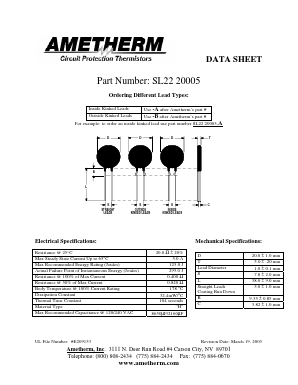 SL2220005-B Datasheet PDF AMETHERM Circuit Protection Thermistors