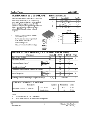 AM4934N Datasheet PDF Analog Power
