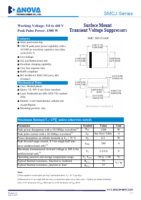 SMCJ70 Datasheet PDF Anova Technologies CO., LTD.