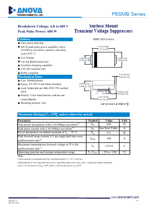 P6SMB10A Datasheet PDF Anova Technologies CO., LTD.
