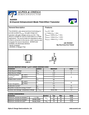 AO4404 Datasheet PDF Alpha and Omega Semiconductor