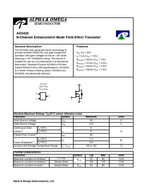 AO3420 Datasheet PDF Alpha and Omega Semiconductor