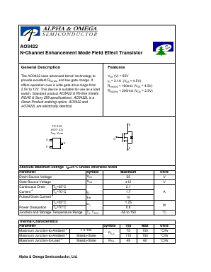 AO3422L Datasheet PDF Alpha and Omega Semiconductor