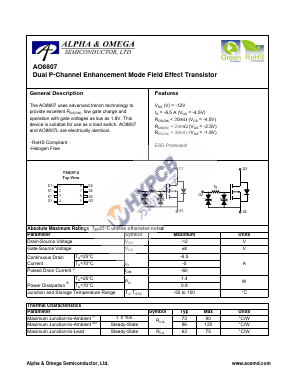AO8807L Datasheet PDF Alpha and Omega Semiconductor