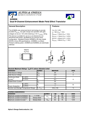 AO8808 Datasheet PDF Alpha and Omega Semiconductor
