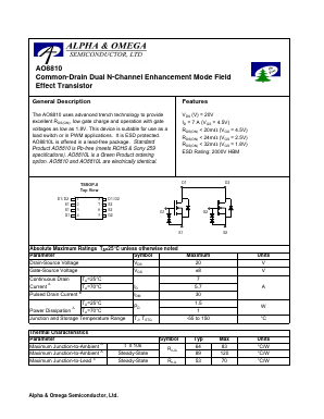 AO8810 Datasheet PDF Alpha and Omega Semiconductor