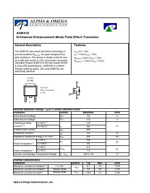 AOB418 Datasheet PDF Alpha and Omega Semiconductor