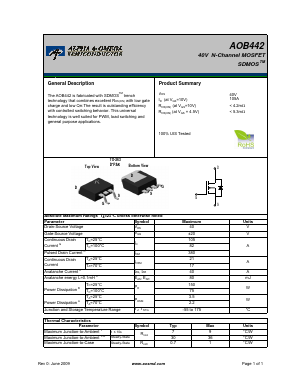 AOB442 Datasheet PDF Alpha and Omega Semiconductor
