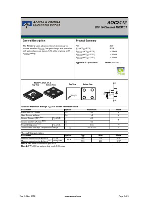 AOC2412 Datasheet PDF Alpha and Omega Semiconductor