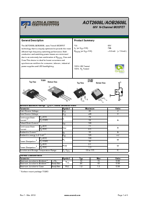 AOT2608L Datasheet PDF Alpha and Omega Semiconductor