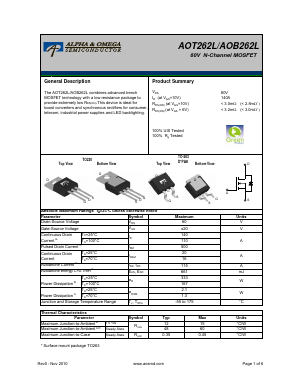 AOT262L Datasheet PDF Alpha and Omega Semiconductor