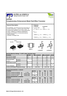 AOP605 Datasheet PDF Alpha and Omega Semiconductor