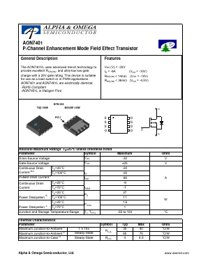 AON7401 Datasheet PDF Alpha and Omega Semiconductor