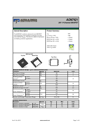 AON7421 Datasheet PDF Alpha and Omega Semiconductor