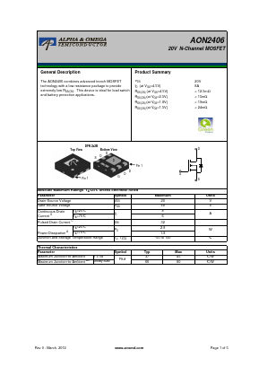 AON2406 Datasheet PDF Alpha and Omega Semiconductor