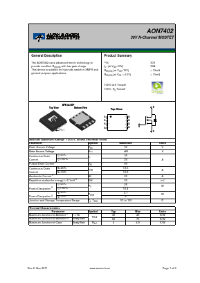AON7402 Datasheet PDF Alpha and Omega Semiconductor