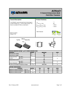 AON4421 Datasheet PDF Alpha and Omega Semiconductor