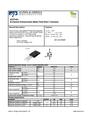AOTF404 Datasheet PDF Alpha and Omega Semiconductor