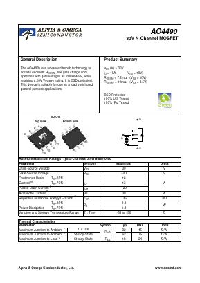 AO4490 Datasheet PDF Alpha and Omega Semiconductor