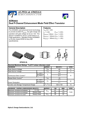 AON4803 Datasheet PDF Alpha and Omega Semiconductor
