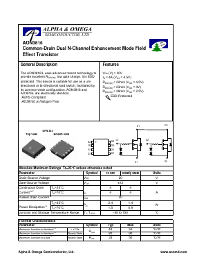 AON3816L Datasheet PDF Alpha and Omega Semiconductor