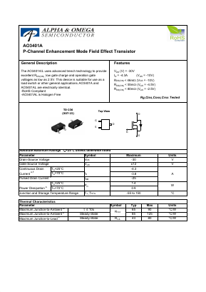 AO3401AL Datasheet PDF Alpha and Omega Semiconductor
