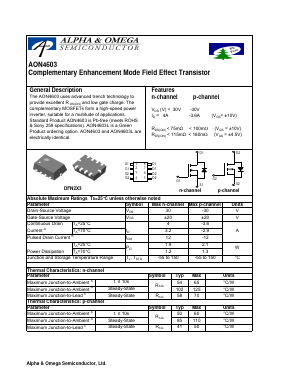 AON4603 Datasheet PDF Alpha and Omega Semiconductor