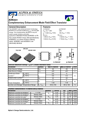 AON3601 Datasheet PDF Alpha and Omega Semiconductor