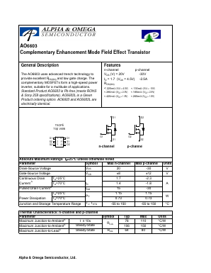 AO6603L Datasheet PDF Alpha and Omega Semiconductor