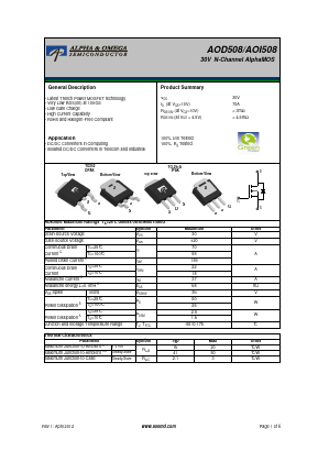 AOD508 Datasheet PDF Alpha and Omega Semiconductor