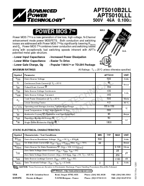 APT5010B2LL Datasheet PDF Advanced Power Technology 