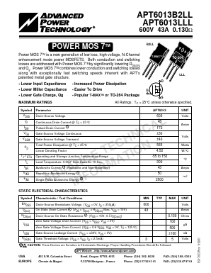 APT6013LLL Datasheet PDF Advanced Power Technology 