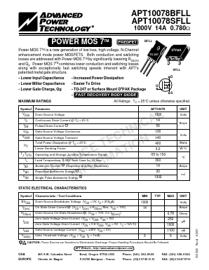APT10078SFLL Datasheet PDF Advanced Power Technology 