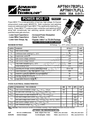 APT6017B2FLL Datasheet PDF Advanced Power Technology 