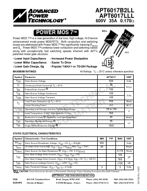 APT6017LLL Datasheet PDF Advanced Power Technology 