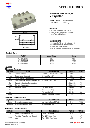 MT150DT16L2 Datasheet PDF Jiangsu APT Semiconductor Co.,Ltd.