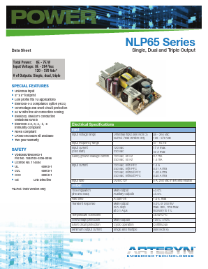 NLP65-7620J Datasheet PDF Artesyn Technologies